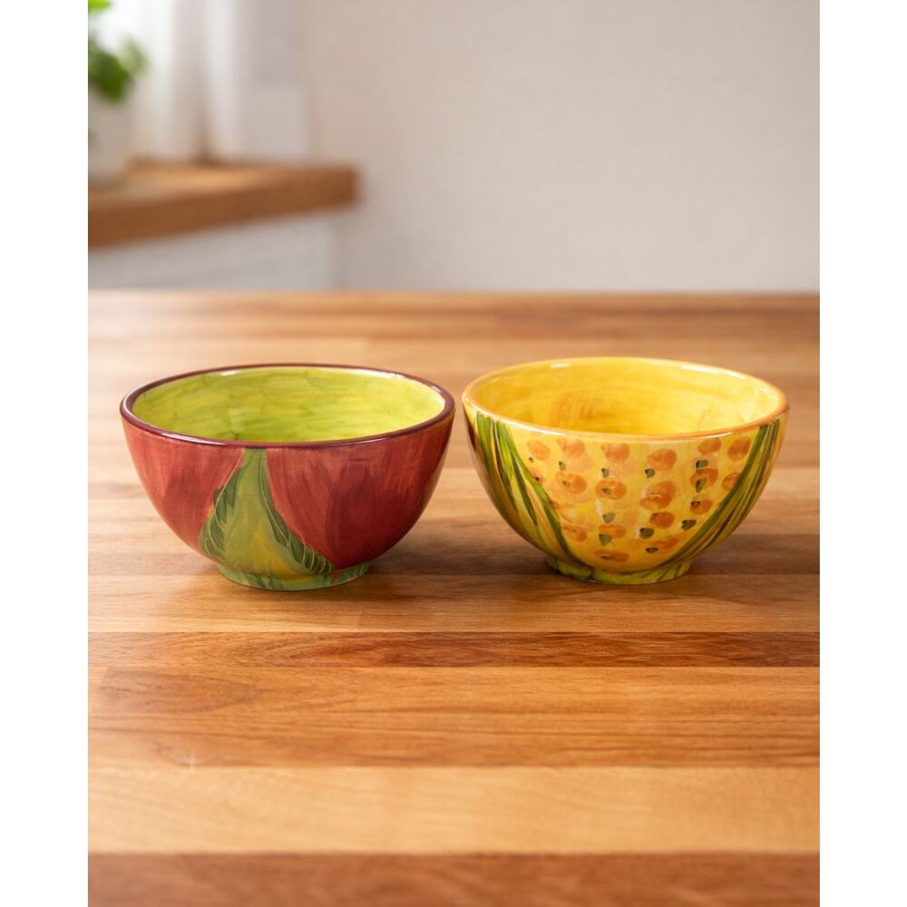 Pfaltzgraff Central Market Hand Painted Matching Bowls Set 5.5” Rustic Decor